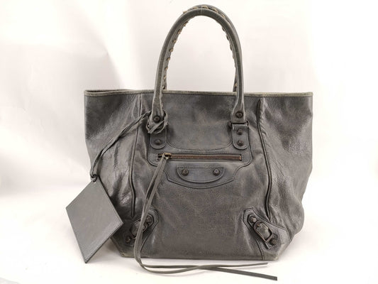 (10460_0217) BALENCIAGA The Sunday Leather Grey 228750 Tote Bag