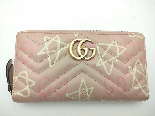 GUCCI Pink Long Wallet with GG Marmont Star Pattern