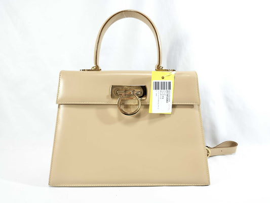 Salvatore Ferragamo Gancini Handbag, Camel Beige, 2-Way Handbag