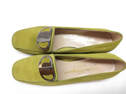 Salvatore Ferragamo Vara Suede Green Pumps
