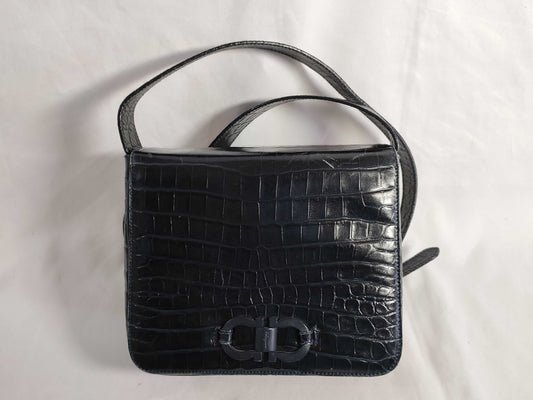 Salvatore Ferragamo Gancini Ferragamo AQ 216195 Gancini Crocodile Embossed Shoulder Bag