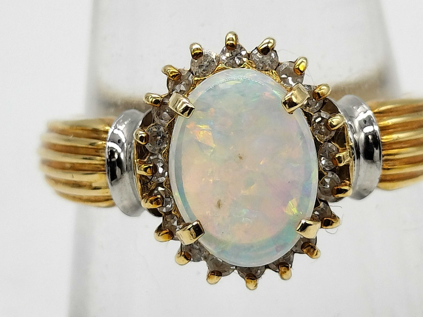 Opal and Diamond K18/Pt900 4.6g Ring 