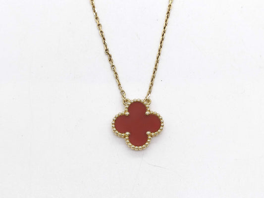 Van Cleef & Arpels Vintage Alhambra Carnelian Necklace in Yellow Gold and Au750, 5.1g 