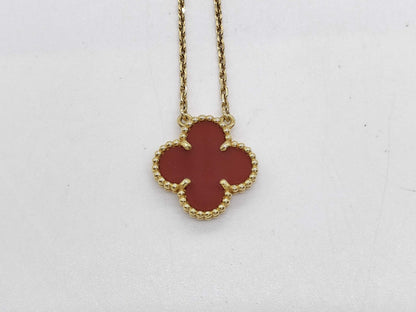 Van Cleef & Arpels Vintage Alhambra Carnelian Necklace in Yellow Gold and Au750, 5.1g 