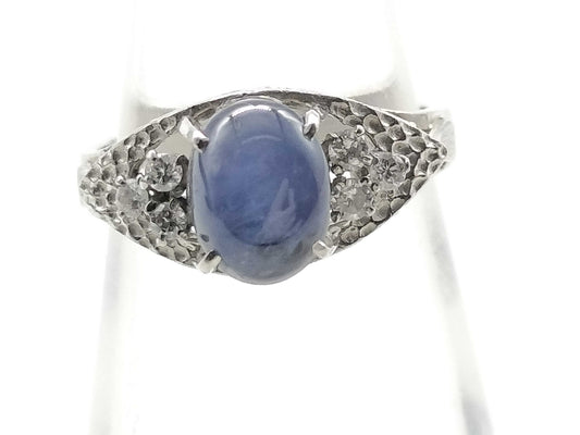 Star Sapphire and Diamond PT850 Ring, 5.6g 