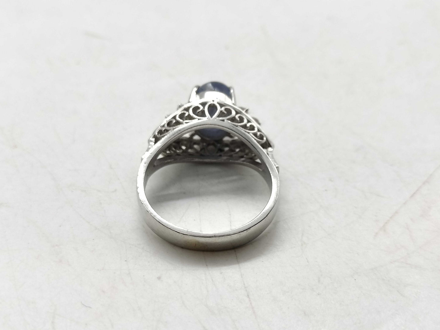 Star Sapphire and Diamond PT850 Ring, 5.6g 