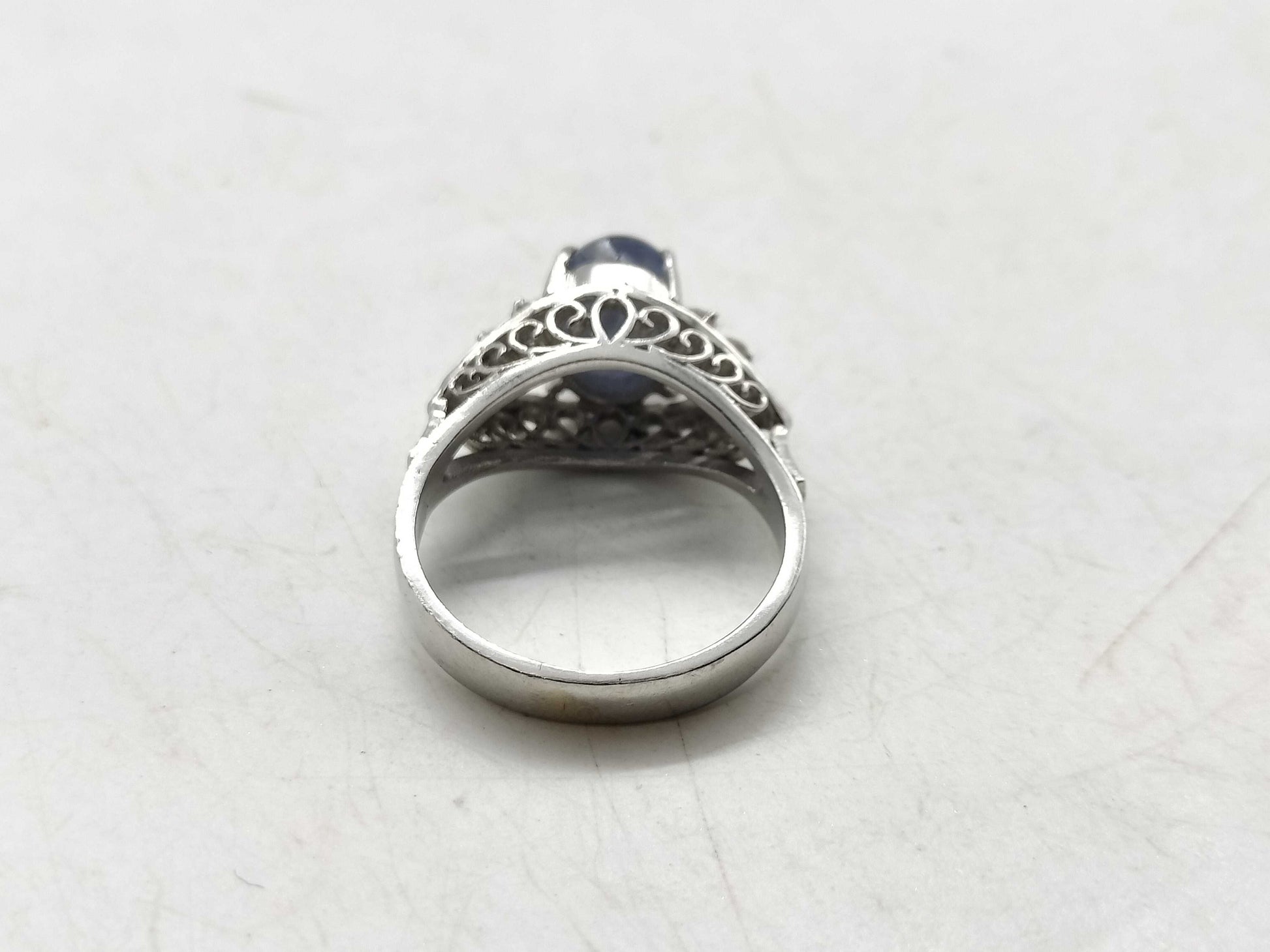 Star Sapphire and Diamond PT850 Ring, 5.6g 