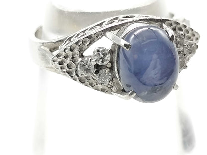 Star Sapphire and Diamond PT850 Ring, 5.6g 