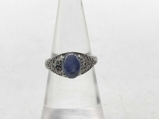 Star Sapphire and Diamond PT850 Ring, 5.6g 