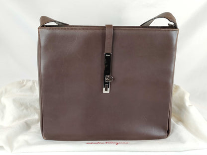 Salvatore Ferragamo Gancini Leather Handbag Brown AB-21 8795 Shoulder Bag