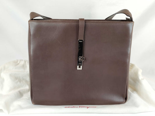 Salvatore Ferragamo Gancini Leather Handbag Brown AB-21 8795 Shoulder Bag