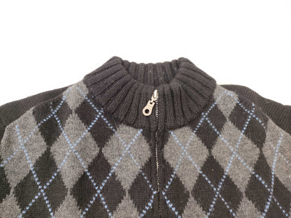 BURBERRY BLACK LABEL Diamond Print Zip-Up Knit Jacket