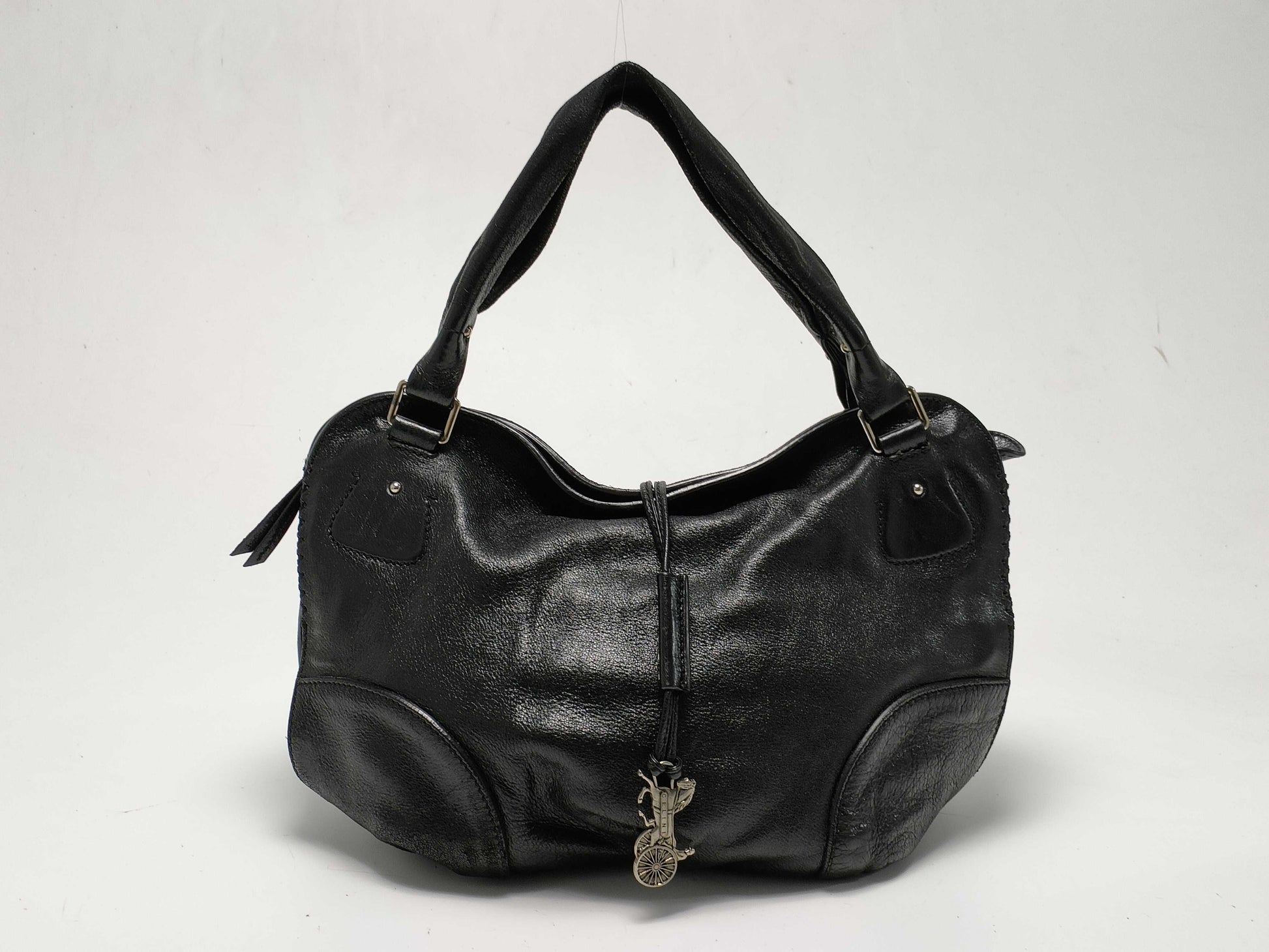 CELINE Leather Tote Shoulder Bag with Crown Charm