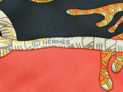 HERMES Carre Deep Sea Fish Red Scarf