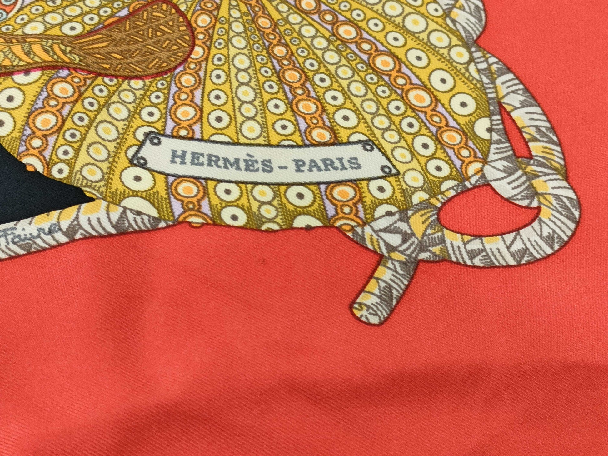 HERMES Carre Deep Sea Fish Red Scarf