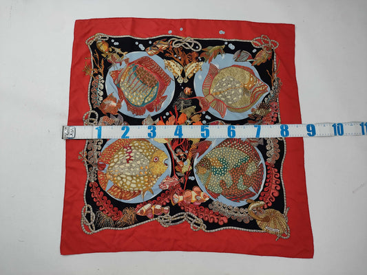 HERMES Carre Deep Sea Fish Red Scarf