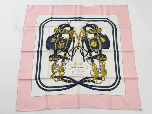 HERMES Carre BRIDES DE GALA Pink Ceremonial Bridle Scarf