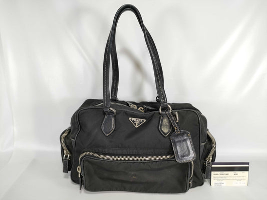 PRADA Nylon and Leather One-Shoulder Handbag