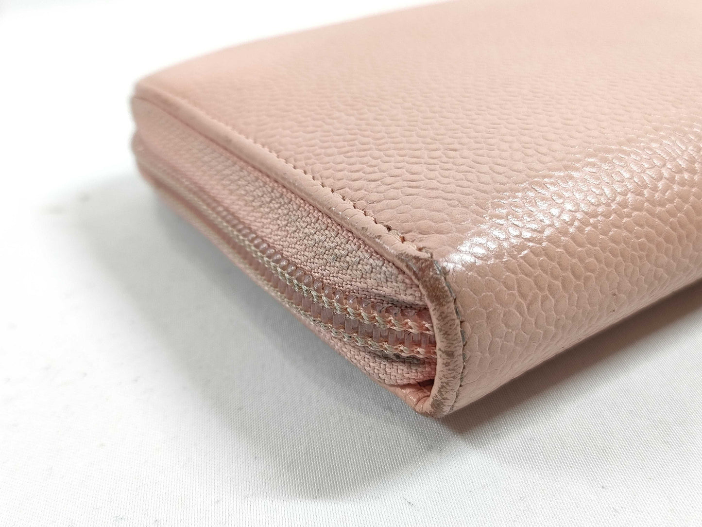 CHANEL Coco Mark Caviar Leather Long Wallet with Round Zipper, Pink