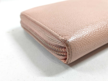 CHANEL Coco Mark Caviar Leather Long Wallet with Round Zipper, Pink