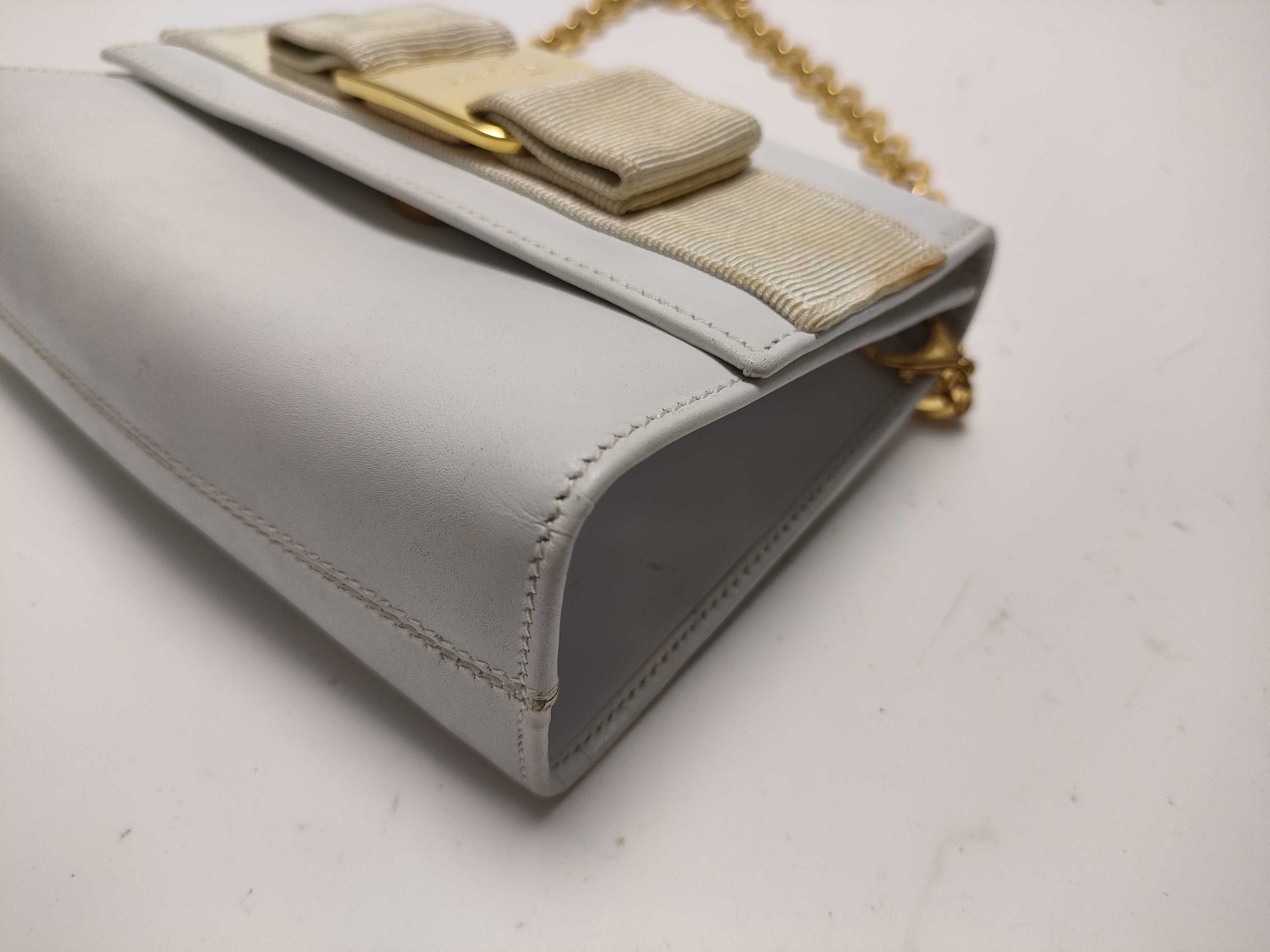 Salvatore Ferragamo Leather Ribbon 2-Way White Shoulder Bag