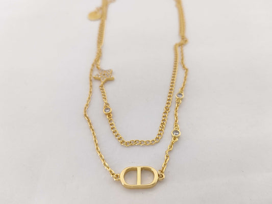 Dior Rhinestone Star Necklace Gold Necklace