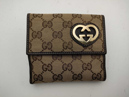 GUCCI GG Canvas Lovely Heart Compact Wallet