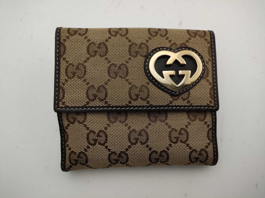 GUCCI GG Canvas Lovely Heart Compact Wallet