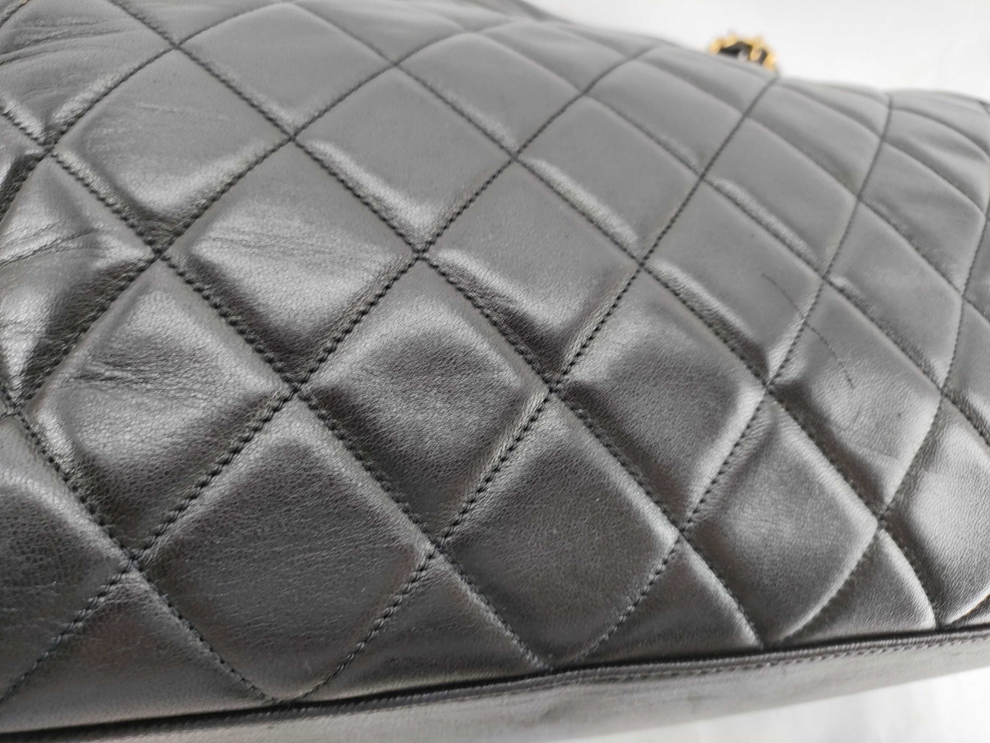 CHANEL Lambskin Chain Tote Bag, Black, Ball Charm, No. 3