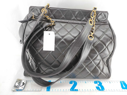 CHANEL Lambskin Chain Tote Bag, Black, Ball Charm, No. 3