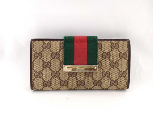 GUCCI GG Canvas Sherry Line Bifold Long Wallet 181668 Wallet