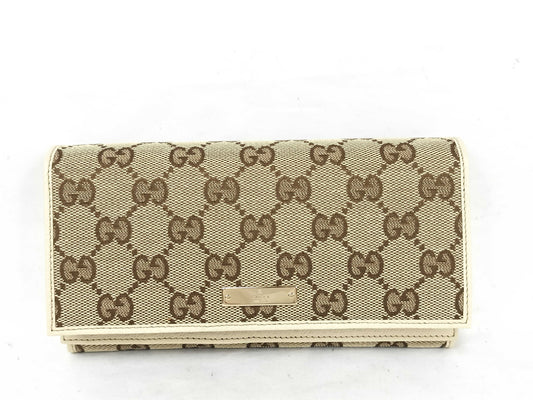 GUCCI GG Long Wallet Canvas White Leather Wallet
