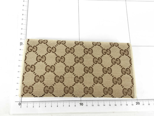 GUCCI GG Long Wallet Canvas White Leather Wallet