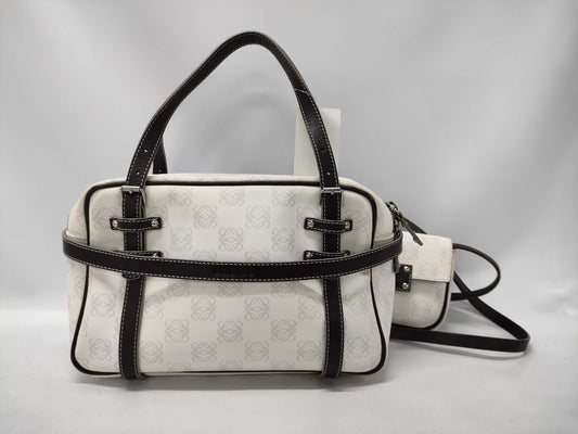 LOEWE PVC Mini Boston Anagram White Shoulder Bag