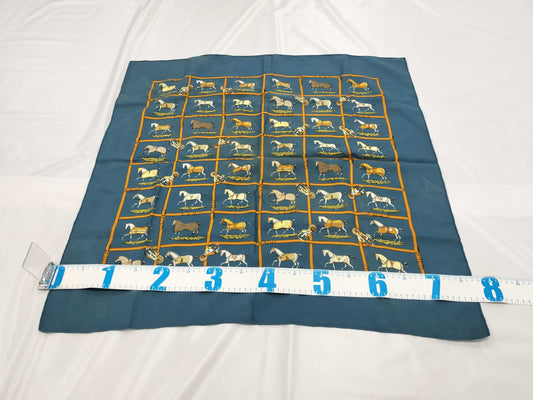 HERMES Carré 90 Horse Blanket Blue Scarf