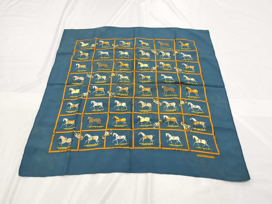 HERMES Carré 90 Horse Blanket Blue Scarf