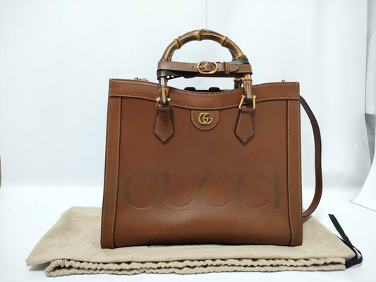 GUCCI Bamboo Diana 2-Way Bag, Medium, Top Handle, Leather, Brown, 655658 Tote Bag
