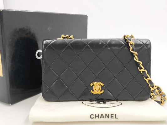 CHANEL Black Lambskin Mini Matelasse Single Chain Shoulder Bag