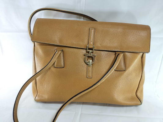Salvatore Ferragamo Leather Camel Shoulder Bag