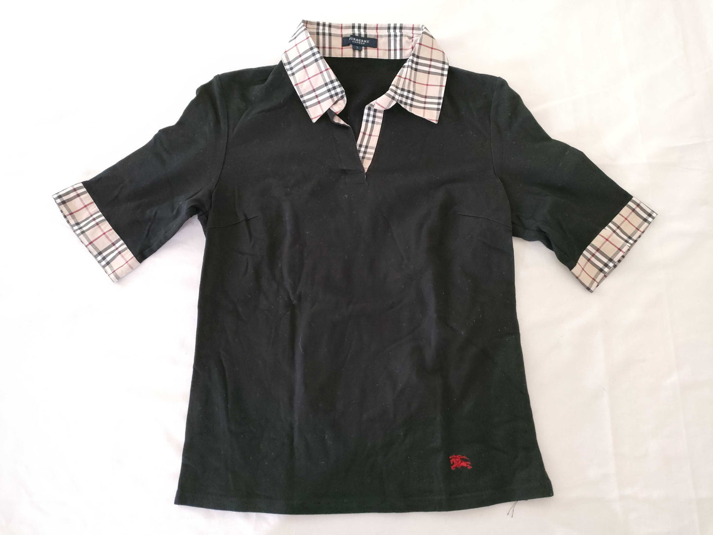 BURBERRY Short Sleeve T-Shirt / Collar and Sleeve Nova Check / Black T-Shirt