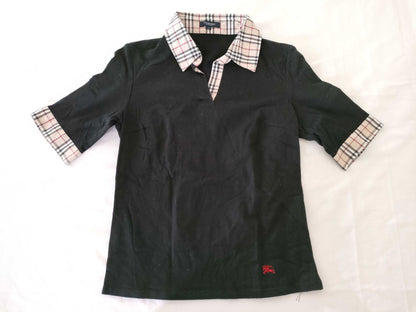 BURBERRY Short Sleeve T-Shirt / Collar and Sleeve Nova Check / Black T-Shirt