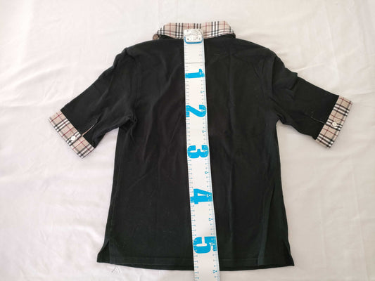BURBERRY Short Sleeve T-Shirt / Collar and Sleeve Nova Check / Black T-Shirt