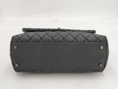 CHANEL Caviar Skin Top Handle Caviar Skin Turnlock Shoulder Bag