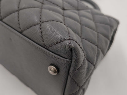 CHANEL Caviar Skin Top Handle Caviar Skin Turnlock Shoulder Bag