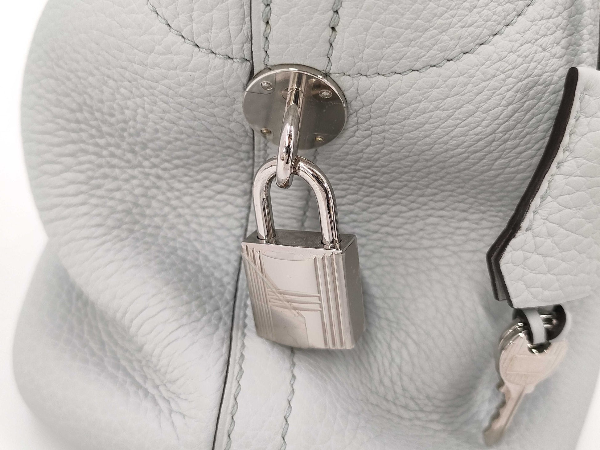 HERMES Bolide 31 Taurillon Clemence Leather Handbag in Pastel Blue with Silver Hardware [Stamped] D