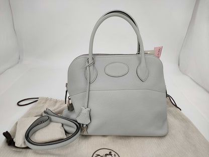 HERMES Bolide 31 Taurillon Clemence Leather Handbag in Pastel Blue with Silver Hardware [Stamped] D