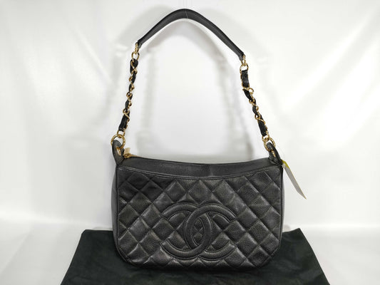 CHANEL Caviar Leather Matelasse Deca Coco Chain One Lowder Bag, No. 9, Black Shoulder Bag