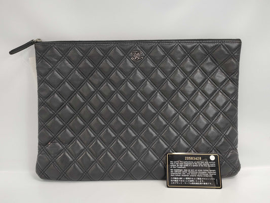 CHANEL Lambskin Matelasse Second Clutch Bag