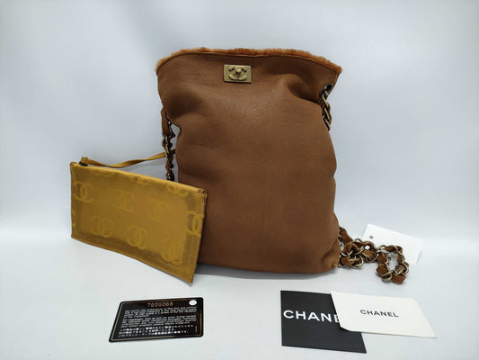 CHANEL Suede Chain Shoulder Coco Pouch Shoulder Bag