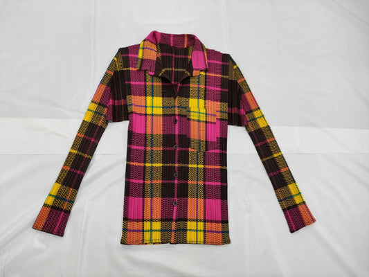 ISSEY MIYAKE Pleats Please Patterned Shirt Check Top